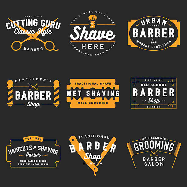 Barber Shop Emblems 100% Vector set of vintage barber shop emblems. vintage beauty salon stock illustrations
