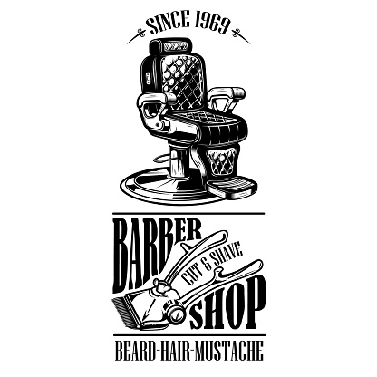 Barber shop poster template. Barber shop chair. Vector illustration