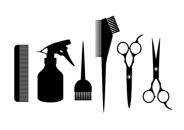illustrazioni stock, clip art, cartoni animati e icone di tendenza di forniture da barbiere. - parrucchiere