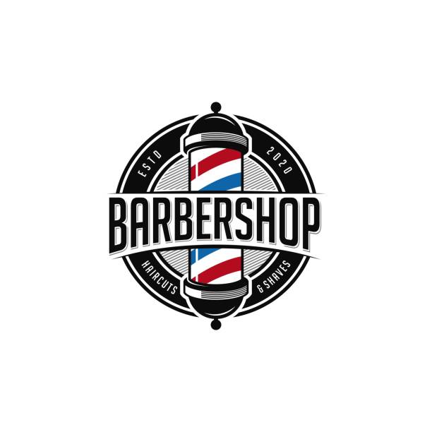 barbershop logo design. vintage barbershop logo template - 理髮店 幅插畫檔、美工圖案、卡通及圖標