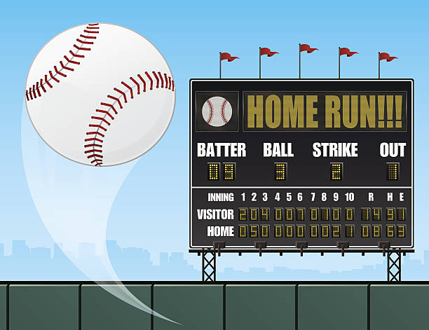 Baseball and Scoreboard Baseball and Scoreboard. Created in Adobe Illustrator 10. Transparency used for baseball streak. home run stock illustrations