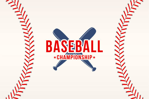 棒球背景。棒球鞋帶, 與蝙蝠縫合紋理。體育俱樂部標誌, 海報設計 - 棒球 團體運動 幅插畫檔、美工圖案、卡通及圖標