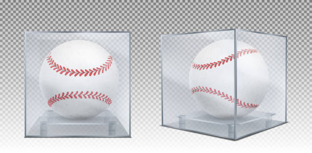 Baseball Balls In Glass Case Front And Corner View