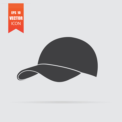 Baseball cap icon in flat style isolated on grey background. For your design, logo. Vector illustration.