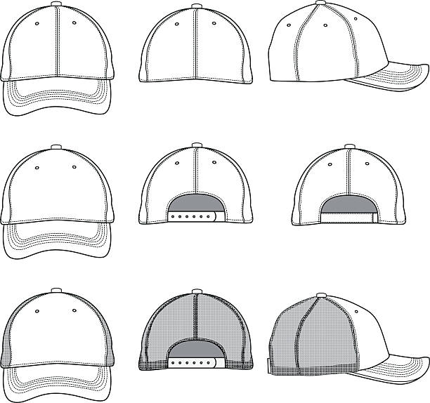 illustrazioni stock, clip art, cartoni animati e icone di tendenza di modello di berretto da baseball - berrettini