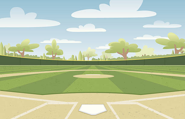 Baseball Diamond Vector illustration of a nicely groomed baseball field ready for the big game. base sports equipment stock illustrations