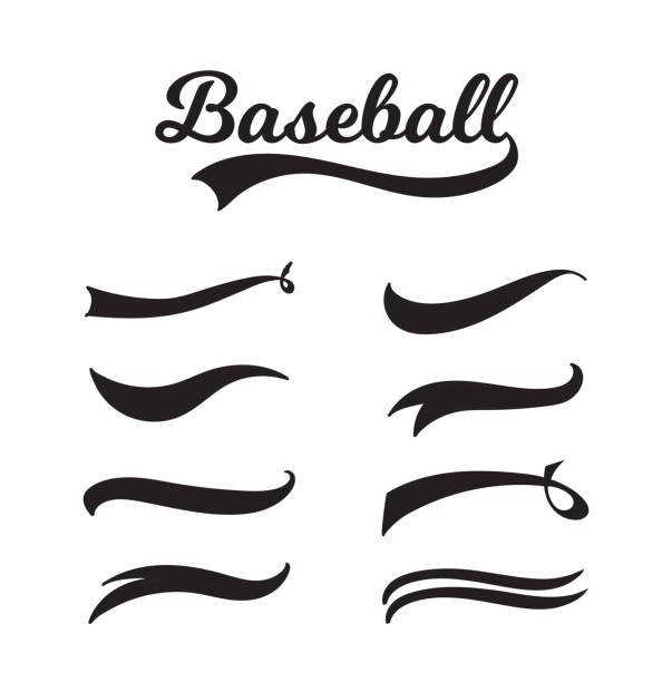 Baseball lettering and typography set with vintage swoosh collection Baseball lettering and typography set with vintage swoosh collection, retro sports banner font with variations of different swirl tail ornaments - isolated vector illustration on white background baseball uniform stock illustrations