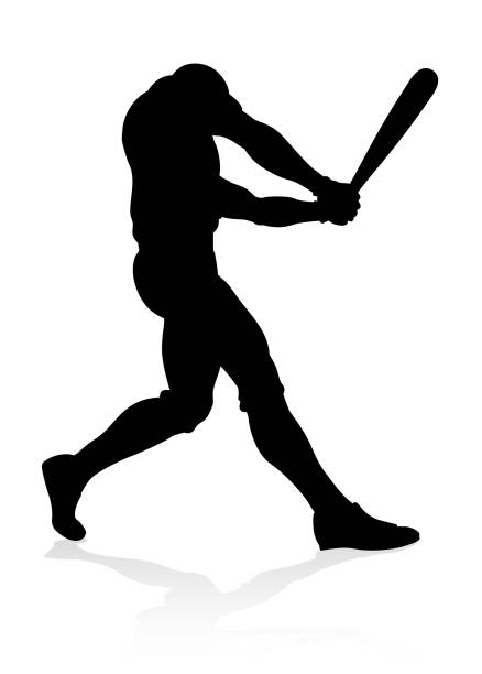 бейсболист силуэт - softball bats drawing stock illustrations.