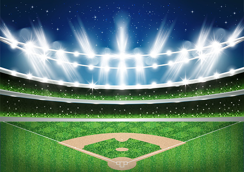 Baseball Stadium With Neon Lights Arena Stock Illustration - Download