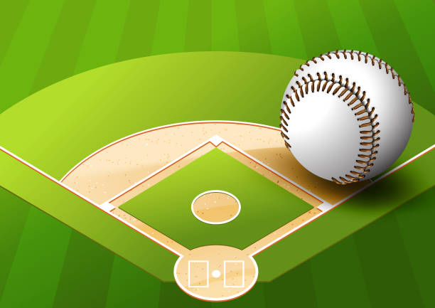 Baseball illustration Baseball on Green Space Baseball field running borders stock illustrations
