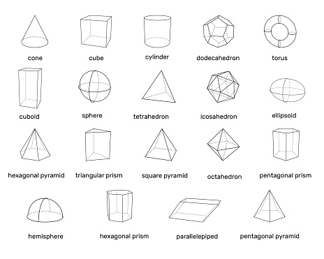 Basic 3d geometric shapes. Isolated on white background. Vector illustration.