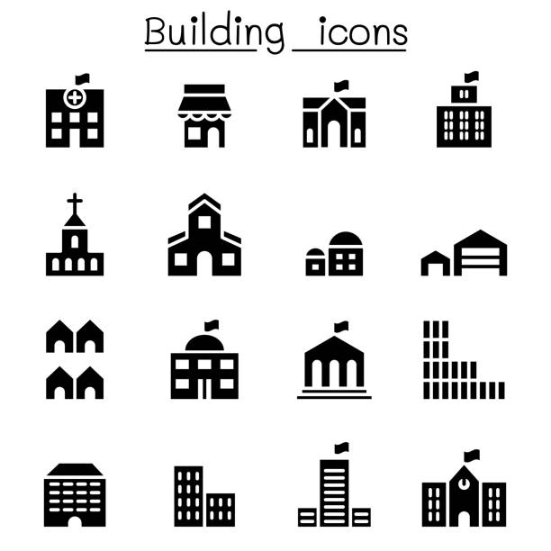 Basic building icon set Basic building icon set supermarket clipart stock illustrations