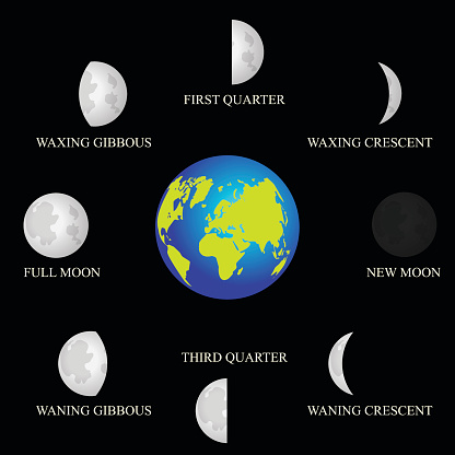Basic Phases Of The Moon Stock Illustration - Download Image Now - iStock