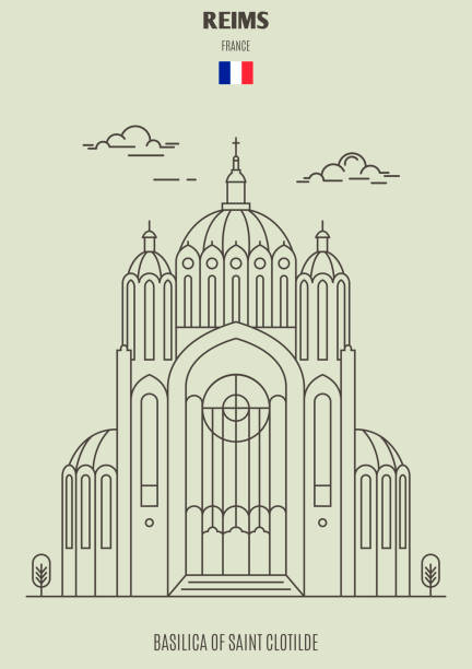 illustrations, cliparts, dessins animés et icônes de basilique de saint clotilde à reims, france. icône de repère - reims