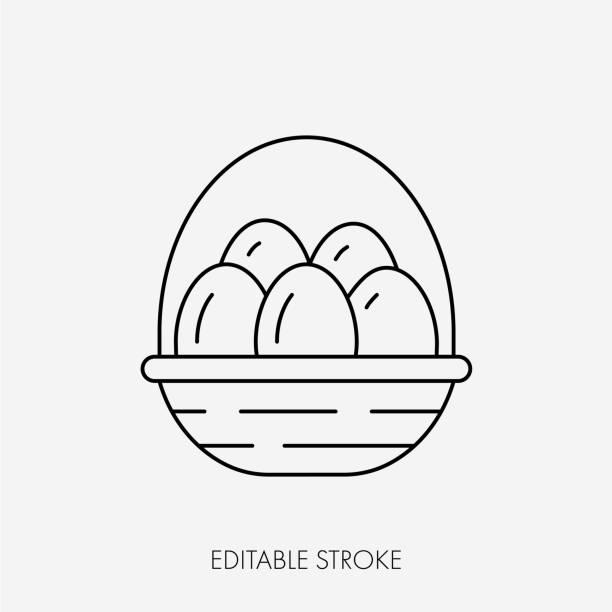 Basket of eggs. Editable stroke  easter sunday stock illustrations