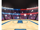 Highly-detailed basketball arena with copy space. EPS 10 file. Transparency used on highlight elements.