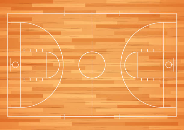 çizgi ile basketbol sahası zemin - basketball stock illustrations