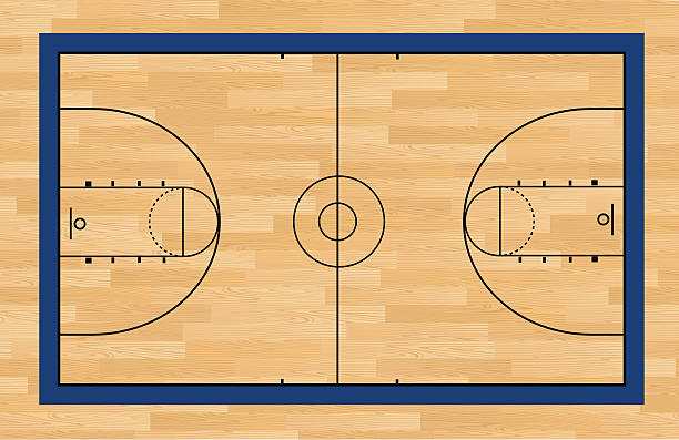 Basketball Court Detailed wood-grain basketball court. Zoom in to see the detail. basketball court stock illustrations
