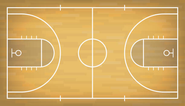 ilustrações de stock, clip art, desenhos animados e ícones de basketball court with wooden floor. view from above - elemento ginásio