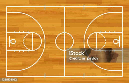 istock Basketball fireld with markings and wood texture. Vector 1285103052