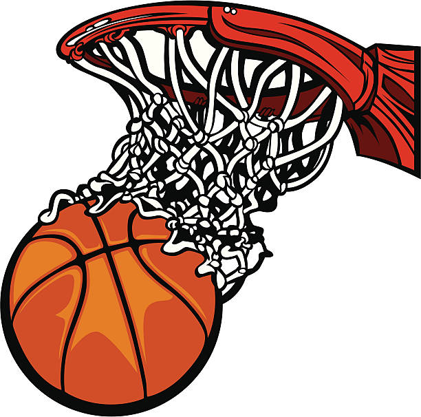 Basketball Hoop with Ball in Net Cartoon Cartoon Image of a Basketball Shooting through the Rim and Net basketball hoop stock illustrations