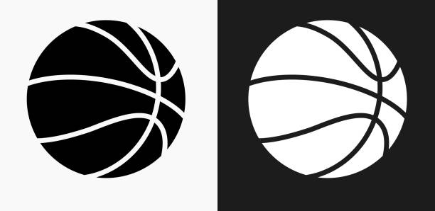 在黑色和白色向量背景上籃球圖示 - 籃球 球 幅插畫檔、美工圖案、卡通及圖標