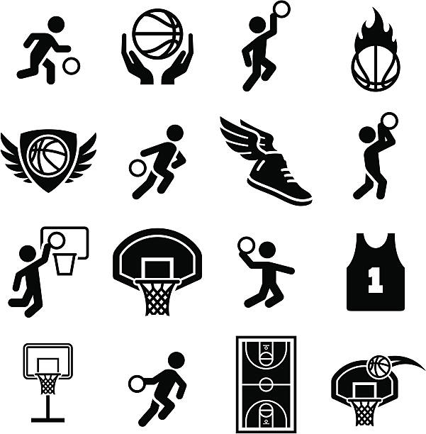 Basketball Icons - Black Series Basketball icon set. Professional clip art for your print or Web project. See more icons in this series. basketball hoop stock illustrations