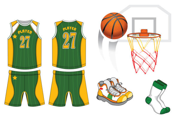 stockillustraties, clipart, cartoons en iconen met basketbalspeler apparatuur - basketball player back