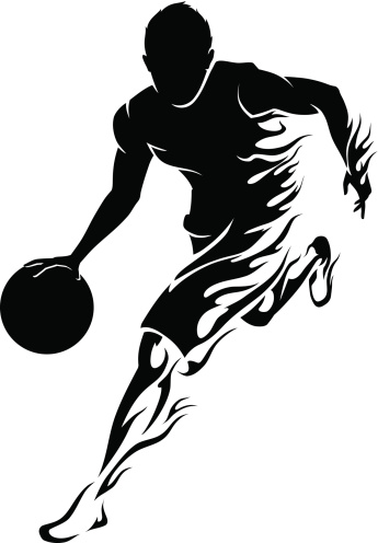 Flaming trail of basketball athlete silhouette. vector