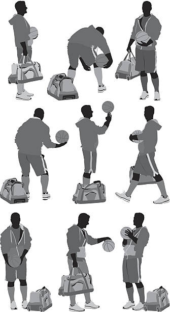stockillustraties, clipart, cartoons en iconen met basketball player in various poses - basketball player back