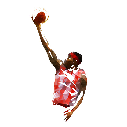 Basketball player isolated vector illustration, geometric colorful silhouette vector