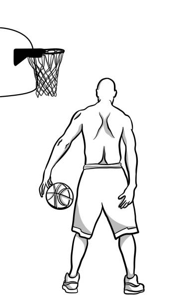 stockillustraties, clipart, cartoons en iconen met basketbalspeler outdoor court - basketball player back