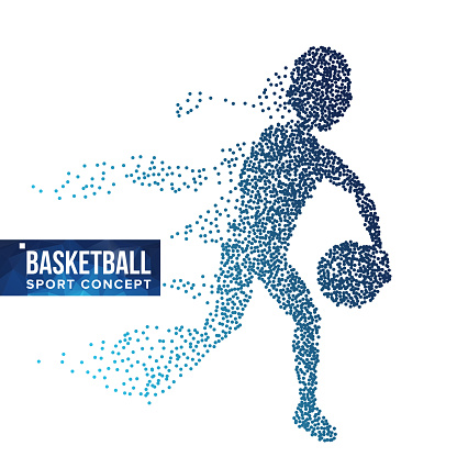 Basketball Player Silhouette Vector. Halftone. Dynamic Basketball Athlete. Flying Dotted Particles. Sport Banner Concept. Isolated Abstract Illustration vector