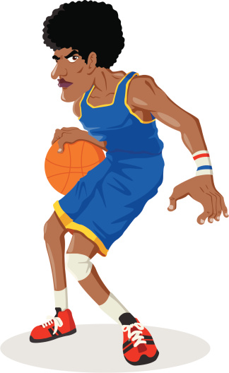 Cartoon illustration of a black man playing basketball vector
