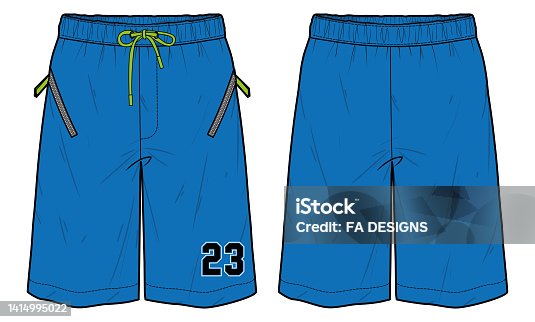 istock Basketball Shorts design flat sketch vector illustration with front and back view for boxing, Soccer, football, Volleyball, Rugby, tennis, badminton and oversize active wear shorts design. 1414995022
