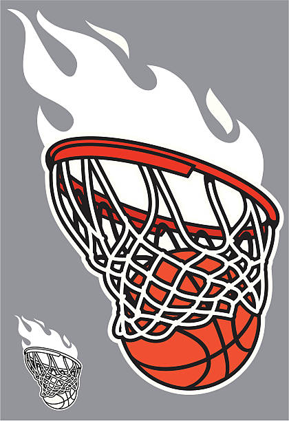 basketball swoosh This version of the basketball swoosh, comes in color and black and white for easy design. The flame is separate from the hoop and ball outline. basketball hoop stock illustrations