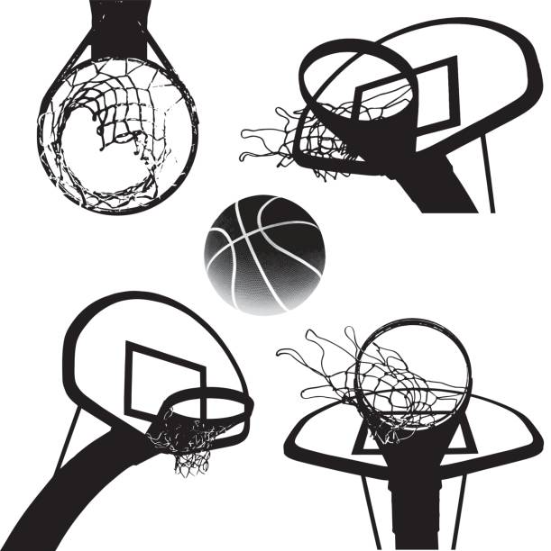 Basketball A vector illustration of a basketball hoop and a basketball  in black and White. basketball hoop stock illustrations