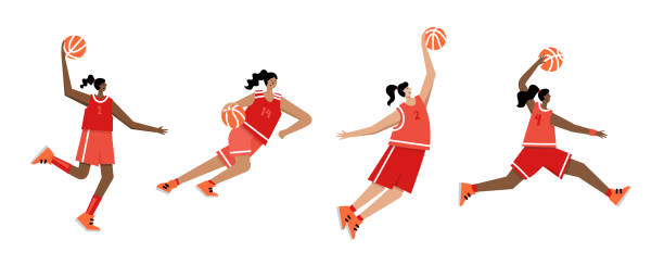 illustrations, cliparts, dessins animés et icônes de illustration de vecteur de basket-ball - femme tire