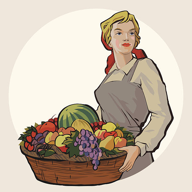 illustrations, cliparts, dessins animés et icônes de basketgirl - portrait agriculteur