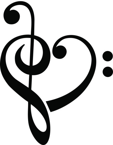 Bass and treble clef, heart, music, classic