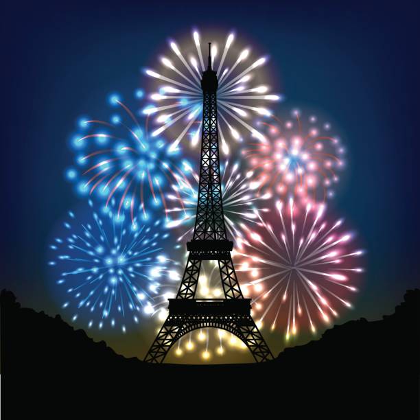 ilustrações de stock, clip art, desenhos animados e ícones de bastille day fireworks - paris night
