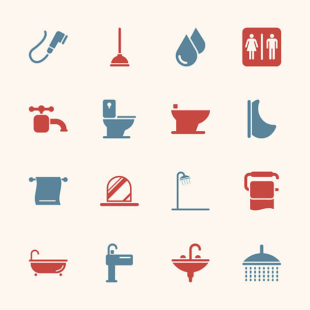 badewanne und badezimmer-icons-color-serie/eps10 - badezimmer stock-grafiken, -clipart, -cartoons und -symbole