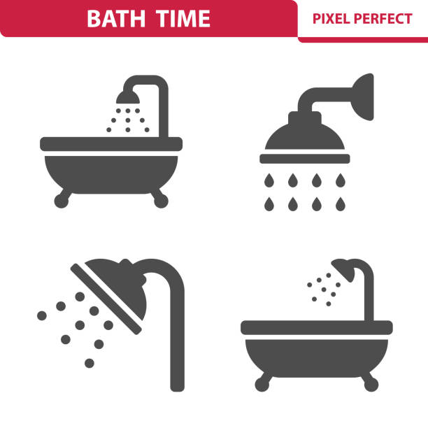 illustrazioni stock, clip art, cartoni animati e icone di tendenza di icone dell'ora del bagno - doccia