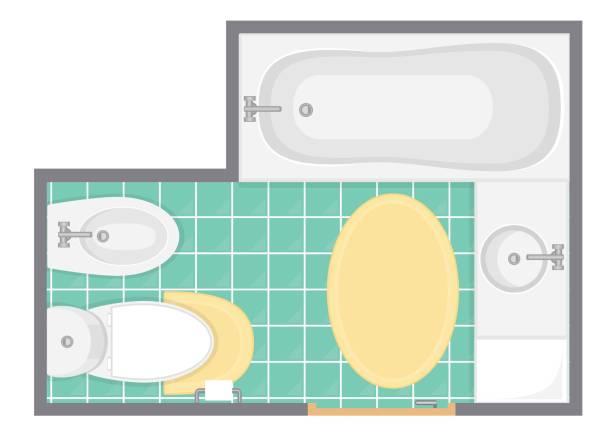 Bathroom interior top view vector illustration. Floor plan of restroom. Bathroom interior top view vector illustration. Floor plan of restroom. Flat design. bathroom door signs drawing stock illustrations
