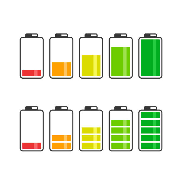 stockillustraties, clipart, cartoons en iconen met batterij icon set. vector kleur batterij energie symbool collectie - tanken