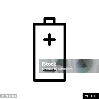 istock Battery with positive, plus and negative, minus signs vector icon in line style design isolated on white background. Editable stroke. 1419849886