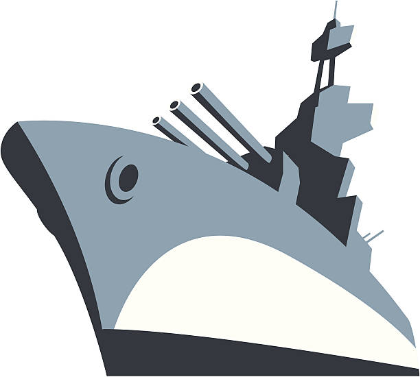Battle Ship Simple vector illustration of a large naval war vessel in perspective.<br> military ship stock illustrations