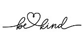 istock Be kind lettering with heart. Kindness motivational hand drawn design in one line art style. 1336139539
