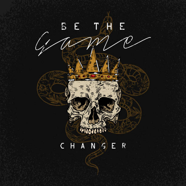ilustrações de stock, clip art, desenhos animados e ícones de be the game changer slogan. snake with skull.rock and roll girl patch. typography graphic print, fashion drawing for t-shirts .vector stickers,print, patches vintage - rock rose