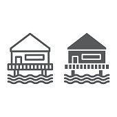 istock Beach bungalow line and glyph icon, seaside and hut, beach house sign, vector graphics, a linear pattern on a white background. 1176660439
